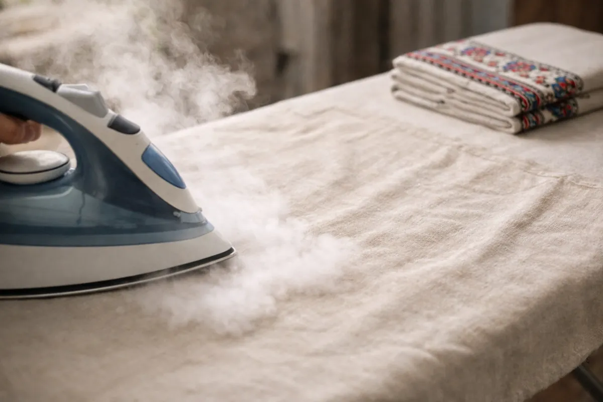 Rize bezi feretiko masa örtüsünün tersinden, buharlı ütüyle nazikçe ütülenmesi