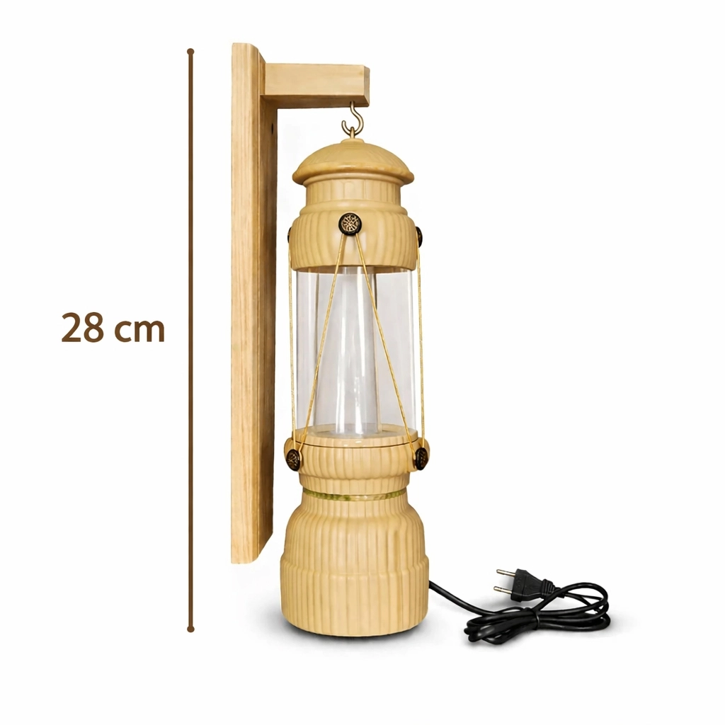 Ahşap Gaz Lambası Görünümlü Elektrikli Duvar Apliği