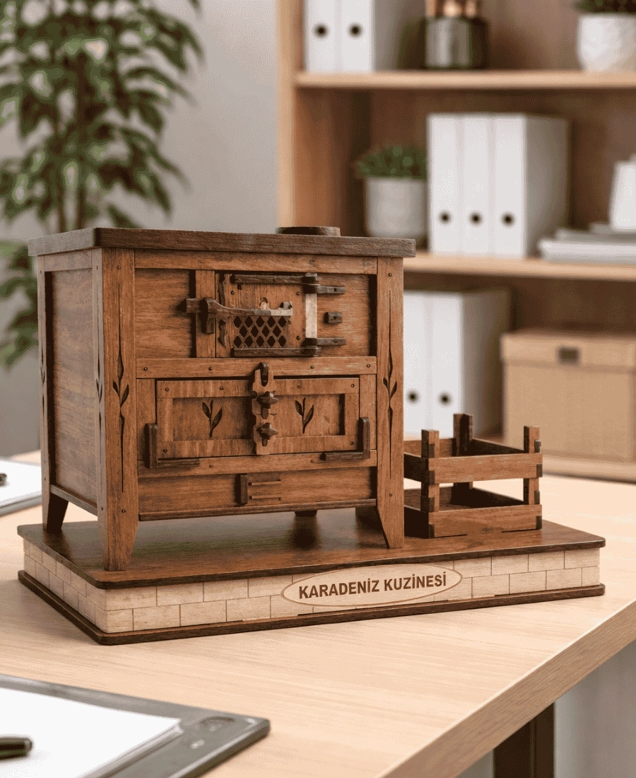Minyatür Ahşap Dekoratif Kuzine  (22x13 cm)
