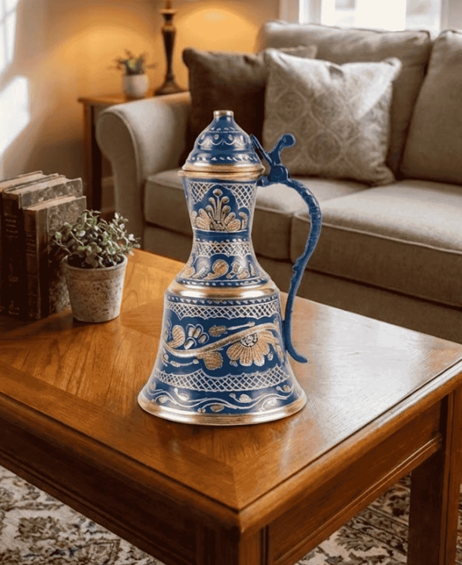 Dekoratif İşlemeli  Bakır Güğüm (20 cm)