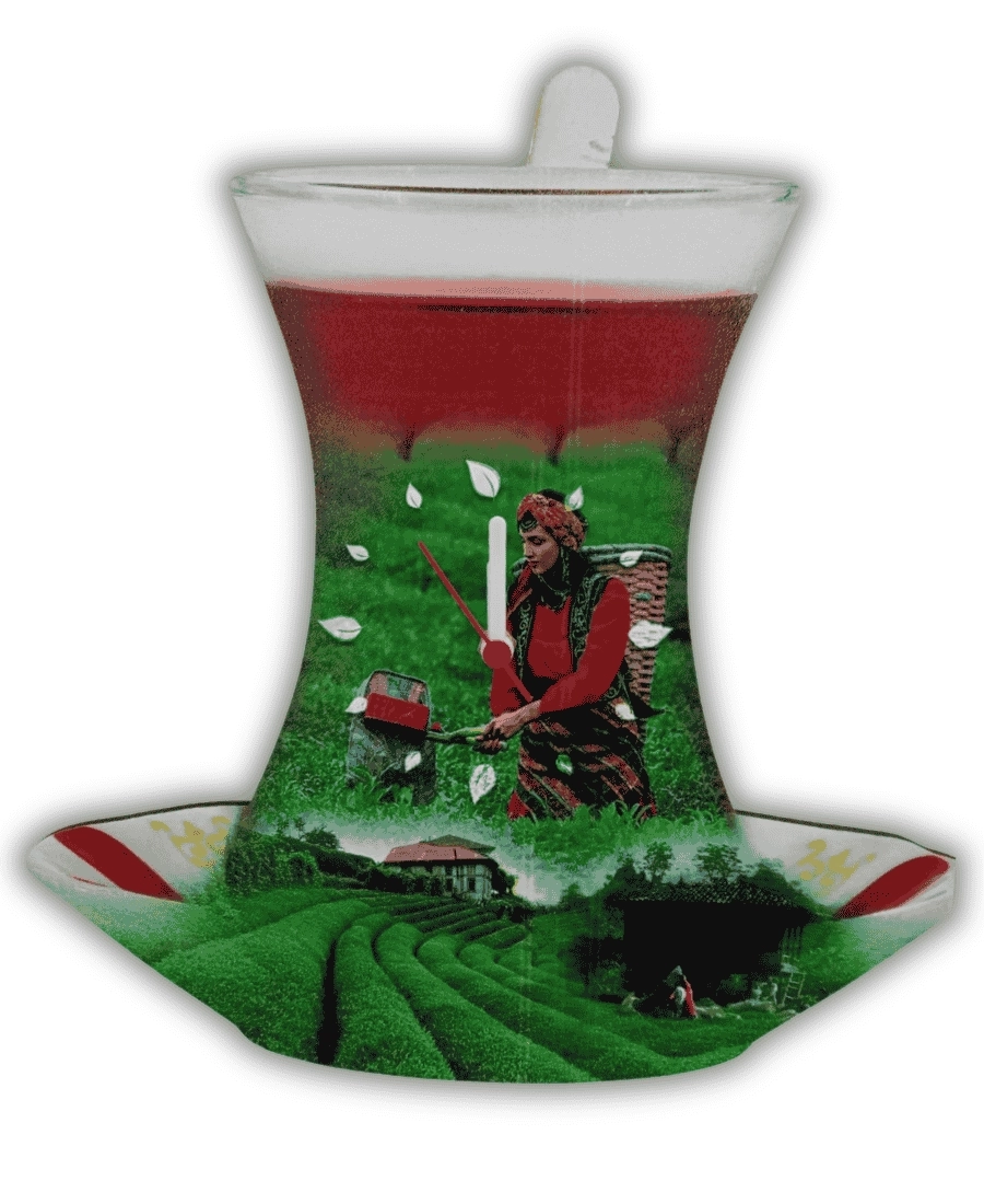 Çay Bardağı Desenli Ahşap Duvar Saati