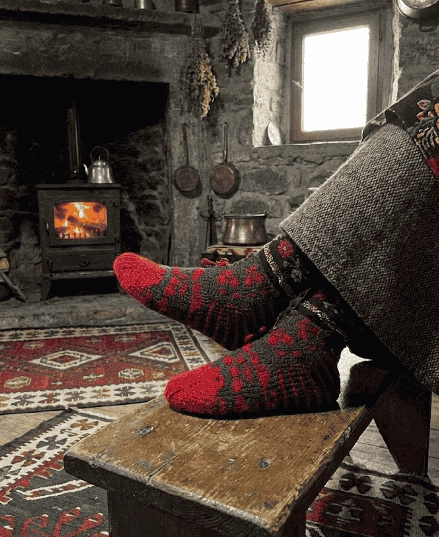 Yöresel Motifli El Örgüsü Yün Patik (2 li)