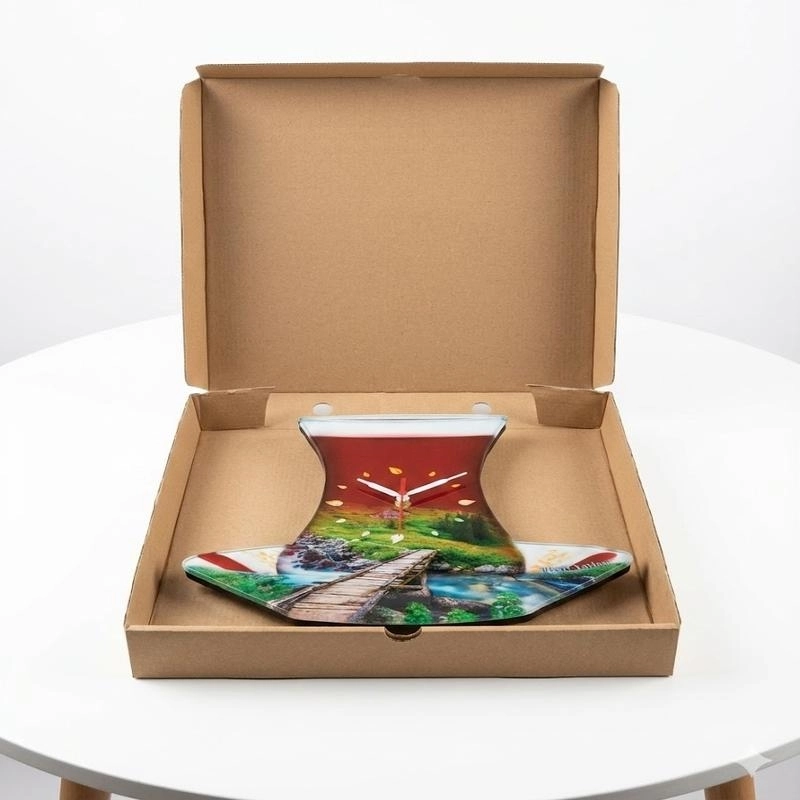 Çay Bardağı Desenli Ahşap Duvar Saati