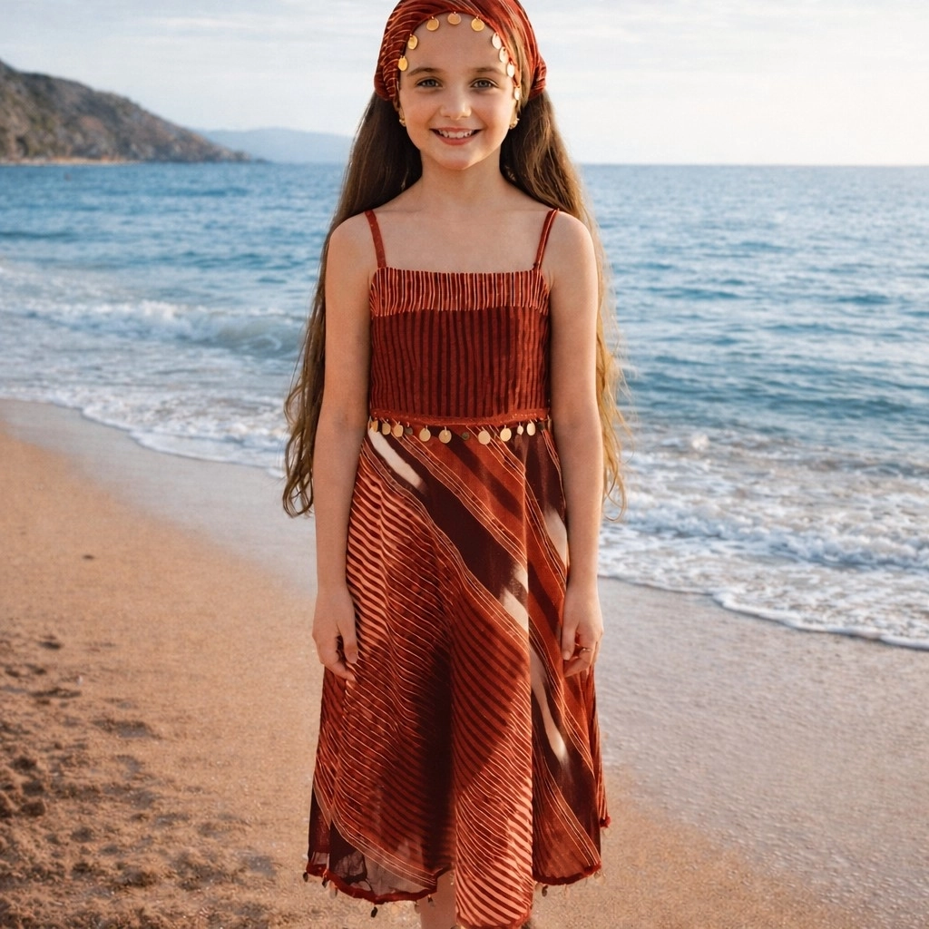 Keşan Desenli Askılı Kız Elbisesi