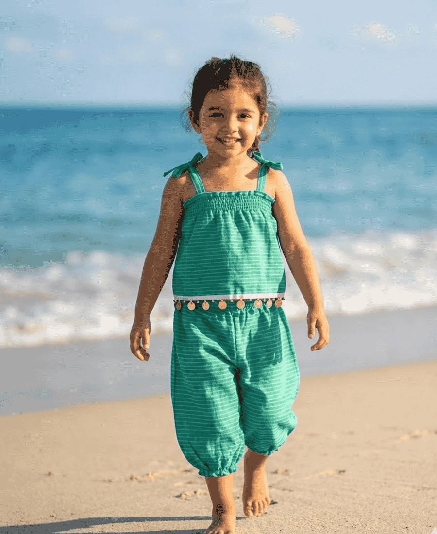 Keşan Kız Çocuk Askılı Şalvar Takımı