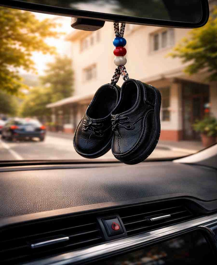 Minyatür Kara Lastik Araç Ayna Süsü 2’li (Boy: 10 cm)