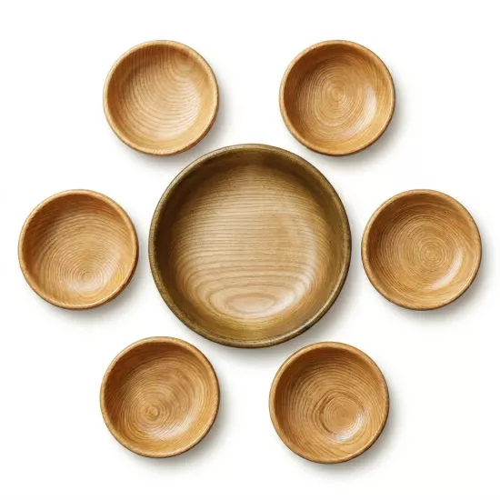 Ahşap 7’li Çerezlik ve Kahvaltılık Kase Seti 