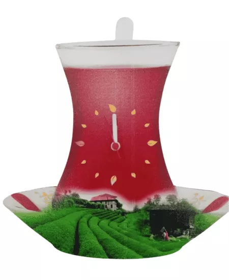 Çay Bardağı Desenli Ahşap Duvar Saati