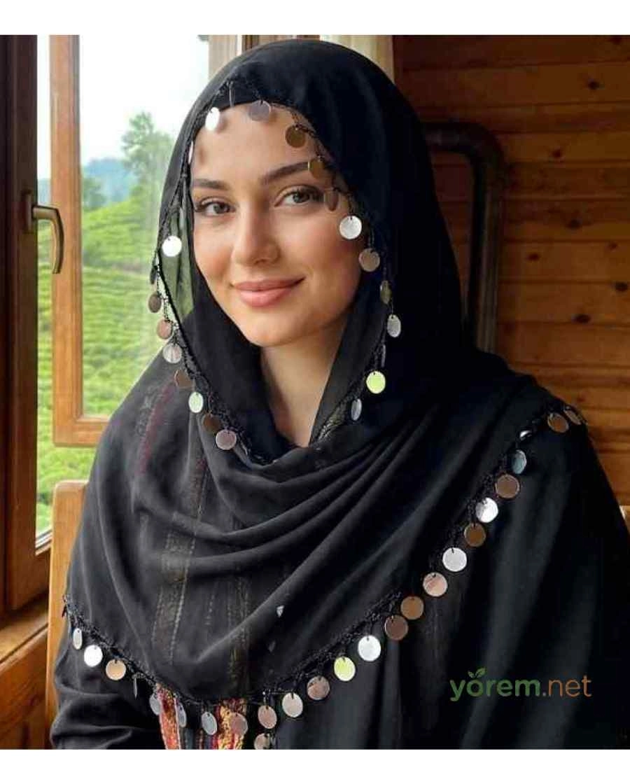 Siyah Pamuklu Şifon Liralı Tülbent (90×90 cm)